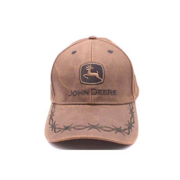 JOHN DEERE Hat Cap Baseball Trucker Embroidered Buck Logo Barbed Wire Brown - Picture 1 of 14